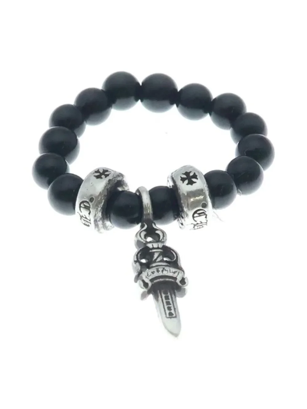 Chrome Hearts Dagger Charm Bead Ring Silver Black